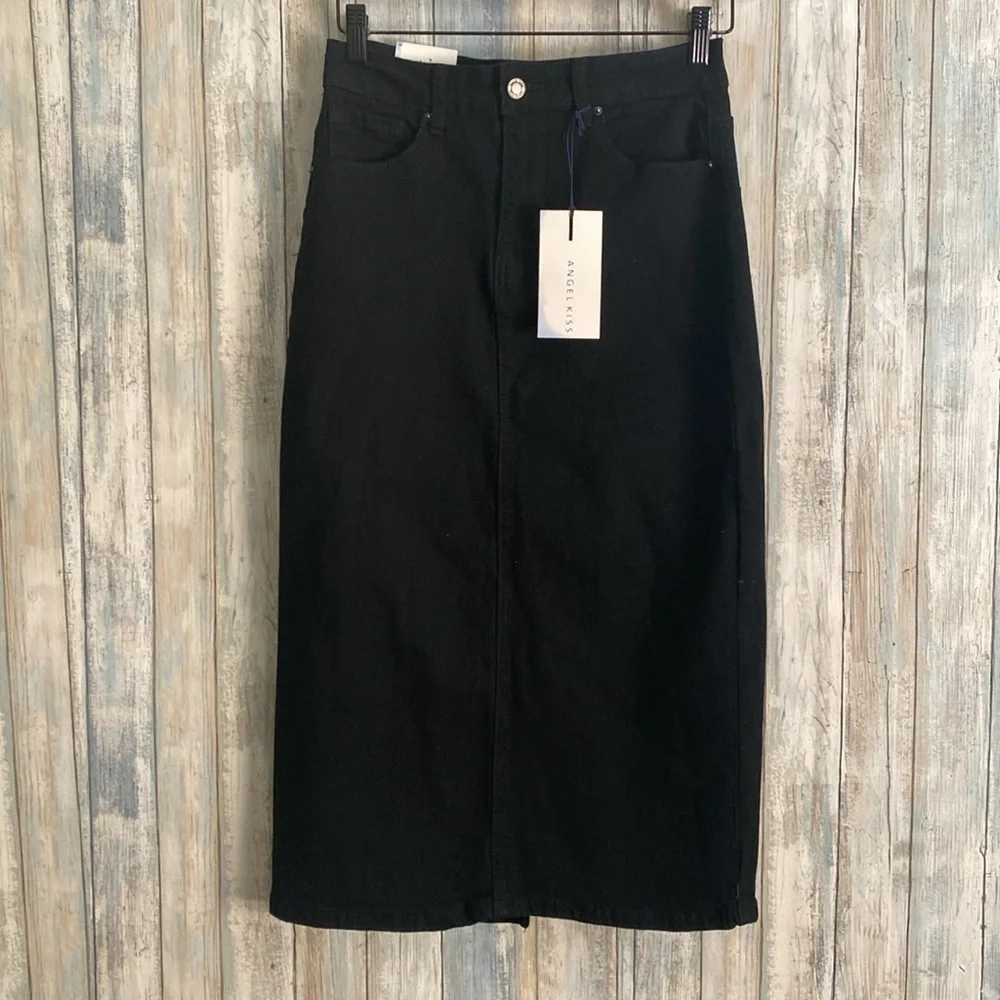 NWT Angel Kiss Black Wash Long Denim Skirt | Size Medium - Picture 8 of 8